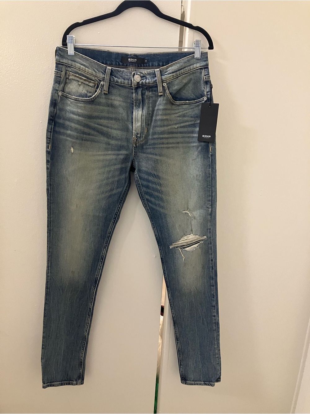 NWT Hudson Zack Skinny Jeans Men's Distressed Blue Gallery Wash Denim Sz 32.